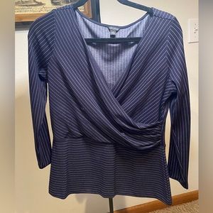Ann Taylor Pinstripe Faux Wrap Long Sleeve Professional Top